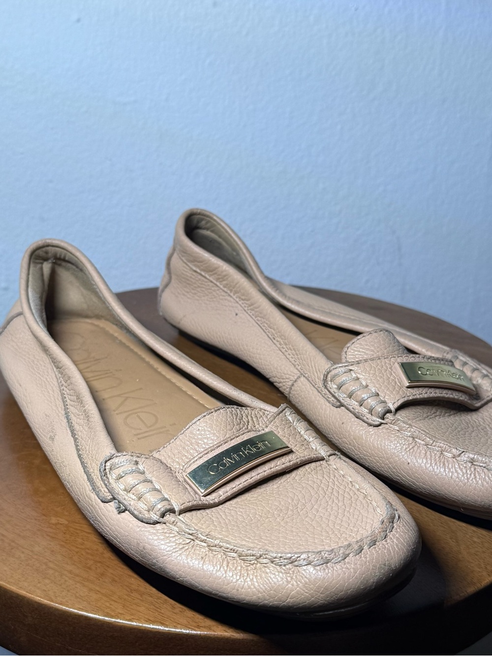 Calvin Klein Women's Light Beige Leather Loafers
